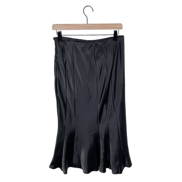 Vintage 90s Y2K JBS Ltd Black Silky Satin Midi Skirt A-line Size Medium Gothic - Picture 2 of 5